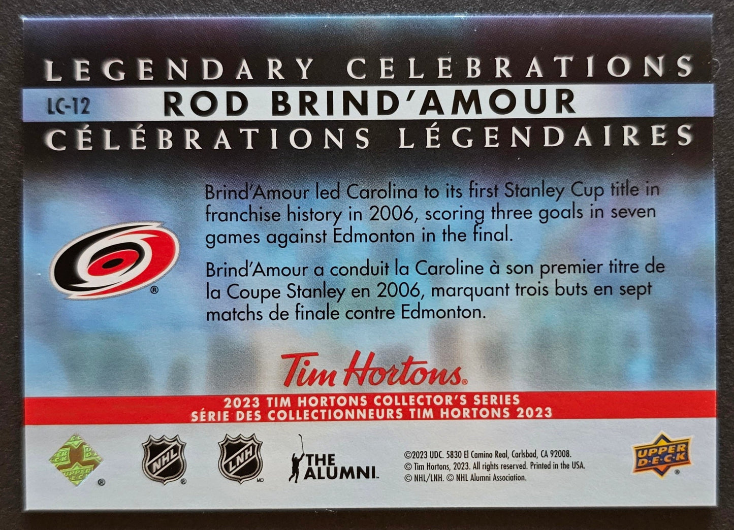 Rod Brind'amour Legendary Celebrations Hologram - 2023 Tim Horton's Series