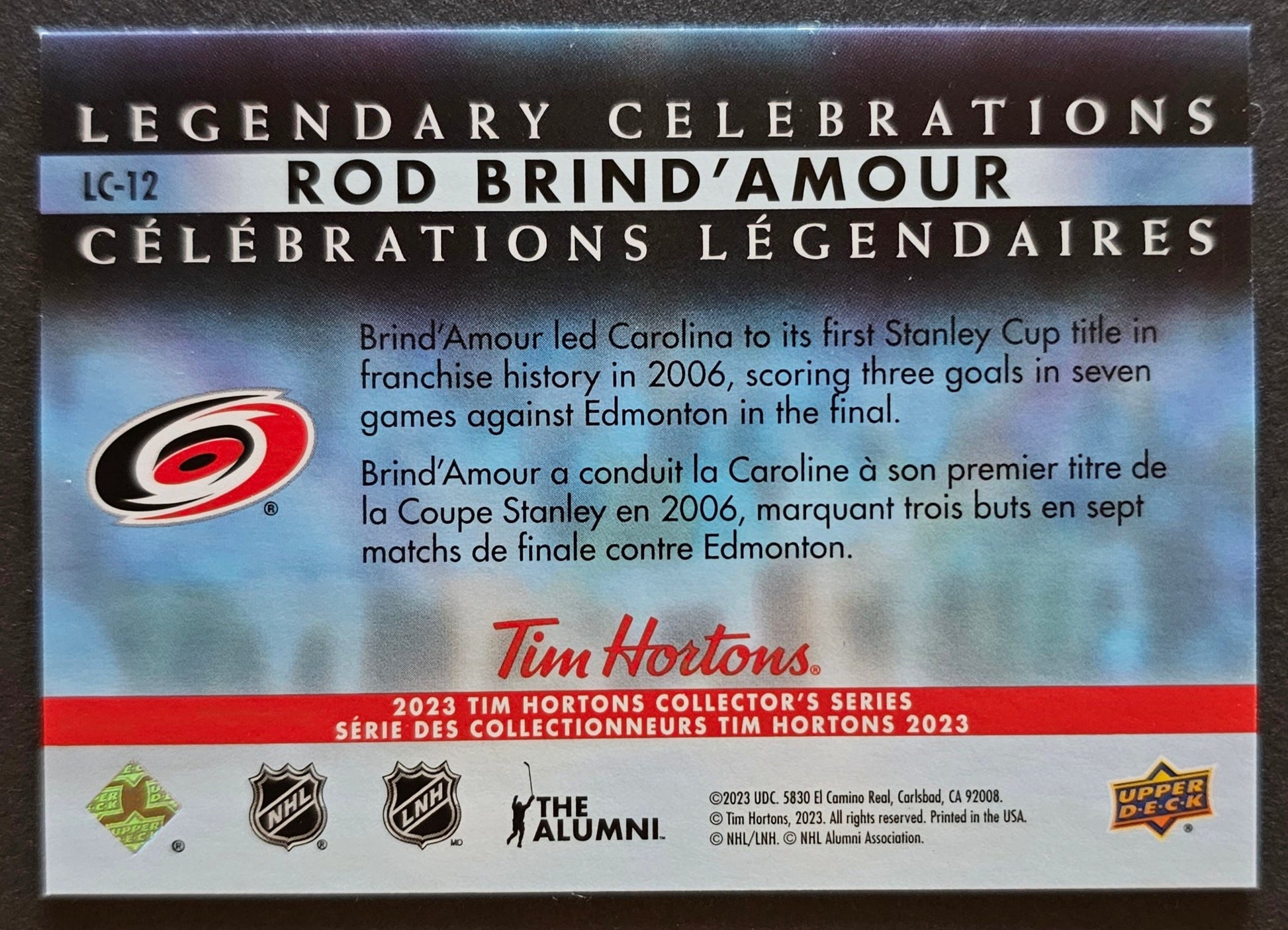 Rod Brind'amour Legendary Celebrations Hologram - 2023 Tim Horton's Series