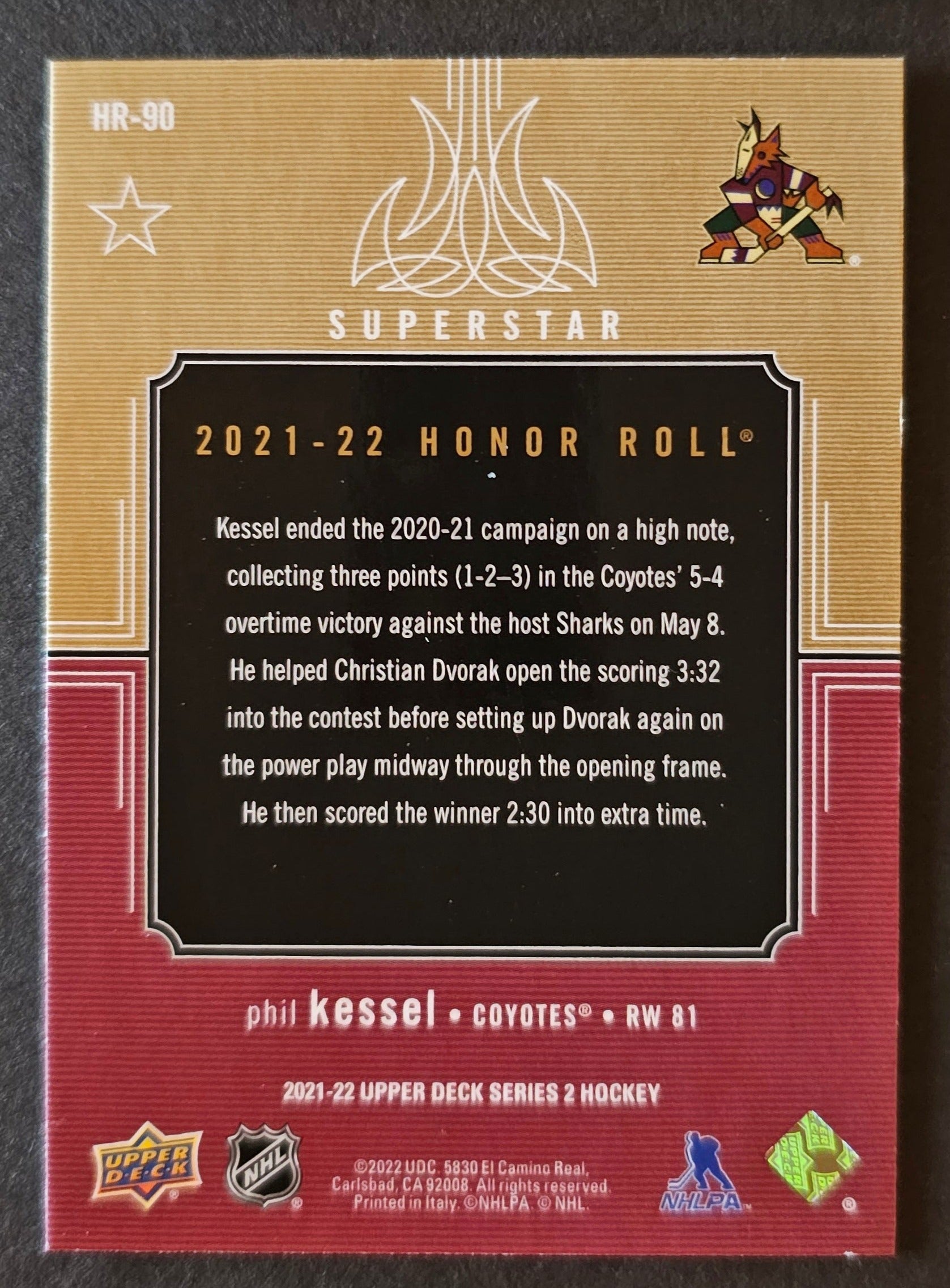 Phil Kessel Superstar Honor Roll Gold Rainbow /25 - 2021/22 Series 2