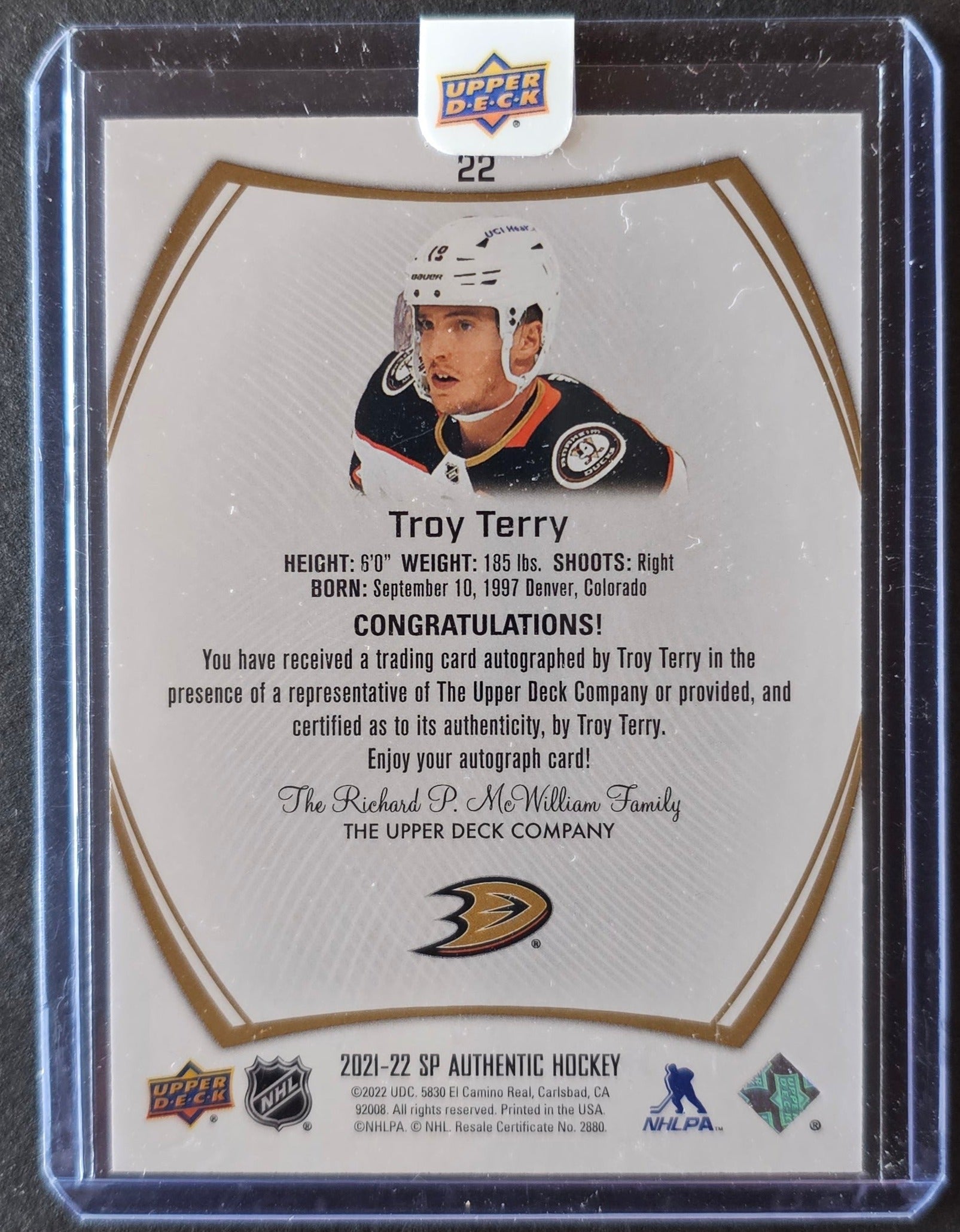 Troy Terry Limited Auto - 2021/22 SP Authentic