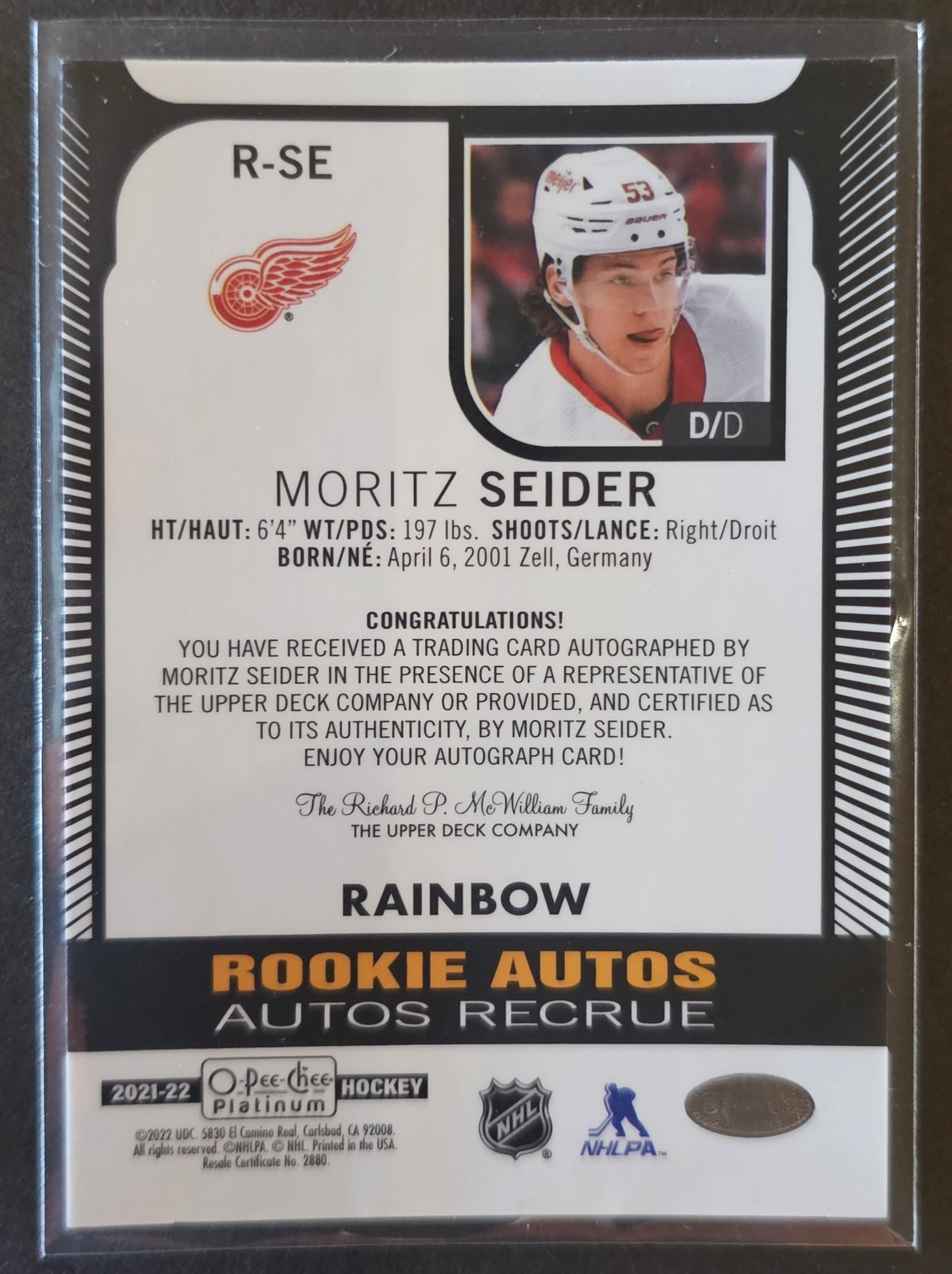 Moritz Seider Rookie Autos Rainbow - 2021/22 O-Pee-Chee Platinum