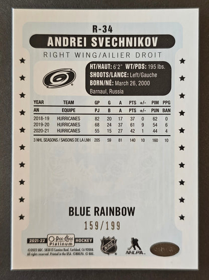 Andrei Svechnikov OPC Retro Blue Rainbow /199 R-34 - 2021/22 O-Pee-Chee Platinum