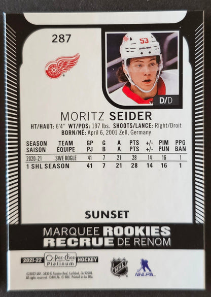 Moritz Seider Marquee Rookie #287 Matte Pink / Sunset / Base - 3 Card Lot - 2021/22 O-Pee-Chee Platinum