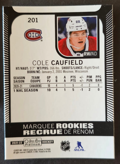 Cole Caufield Rookie 4 Card Lot - Marquee Rookie / OPC Retro / Die-Cut / Sweet Selections - 2021/22 O-Pee-Chee Platinum