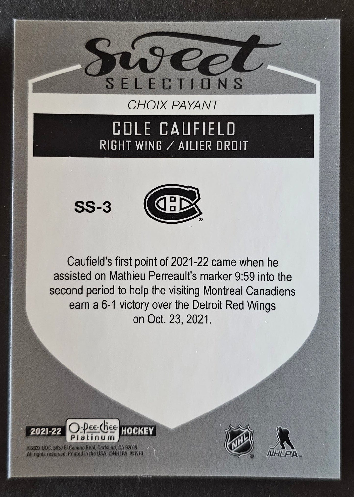 Cole Caufield Rookie 4 Card Lot - Marquee Rookie / OPC Retro / Die-Cut / Sweet Selections - 2021/22 O-Pee-Chee Platinum