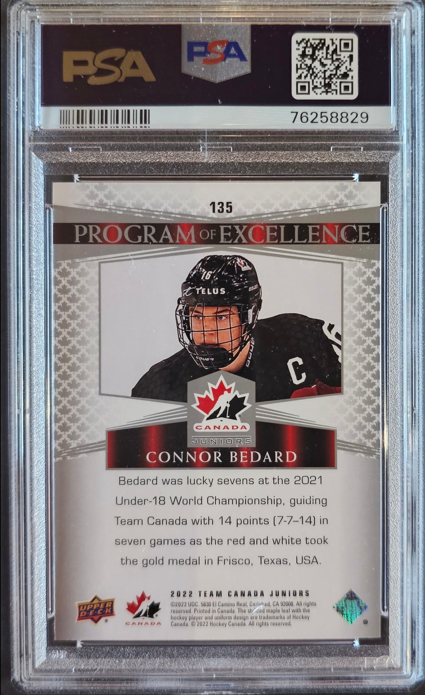 Connor Bedard Program Of Excellence #135 - Graded PSA 10 - 2022 Team Canada Juniors