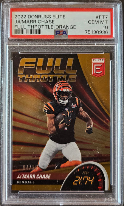 Ja'Marr Chase Full Throttle Orange /25 Graded PSA 10 - 2022 Donruss Elite Football