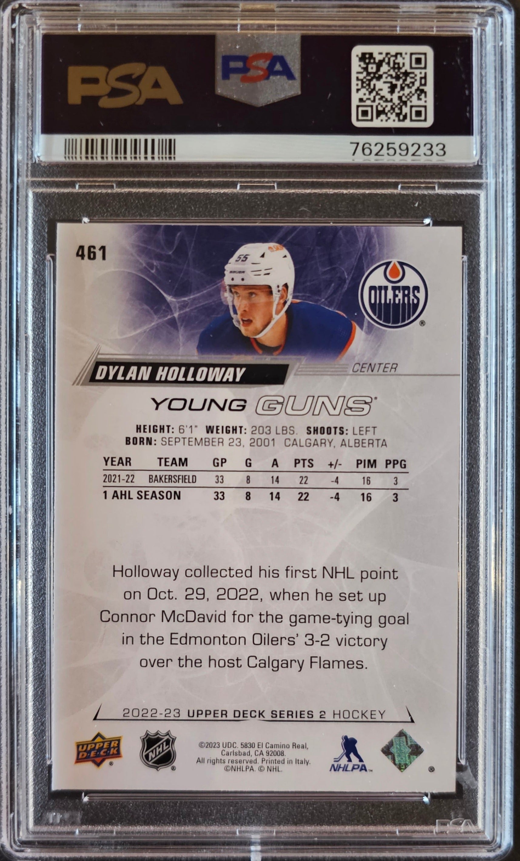 Dylan Holloway Young Guns (Rookie) #461 Graded PSA 9 - 2022/23 Series 2