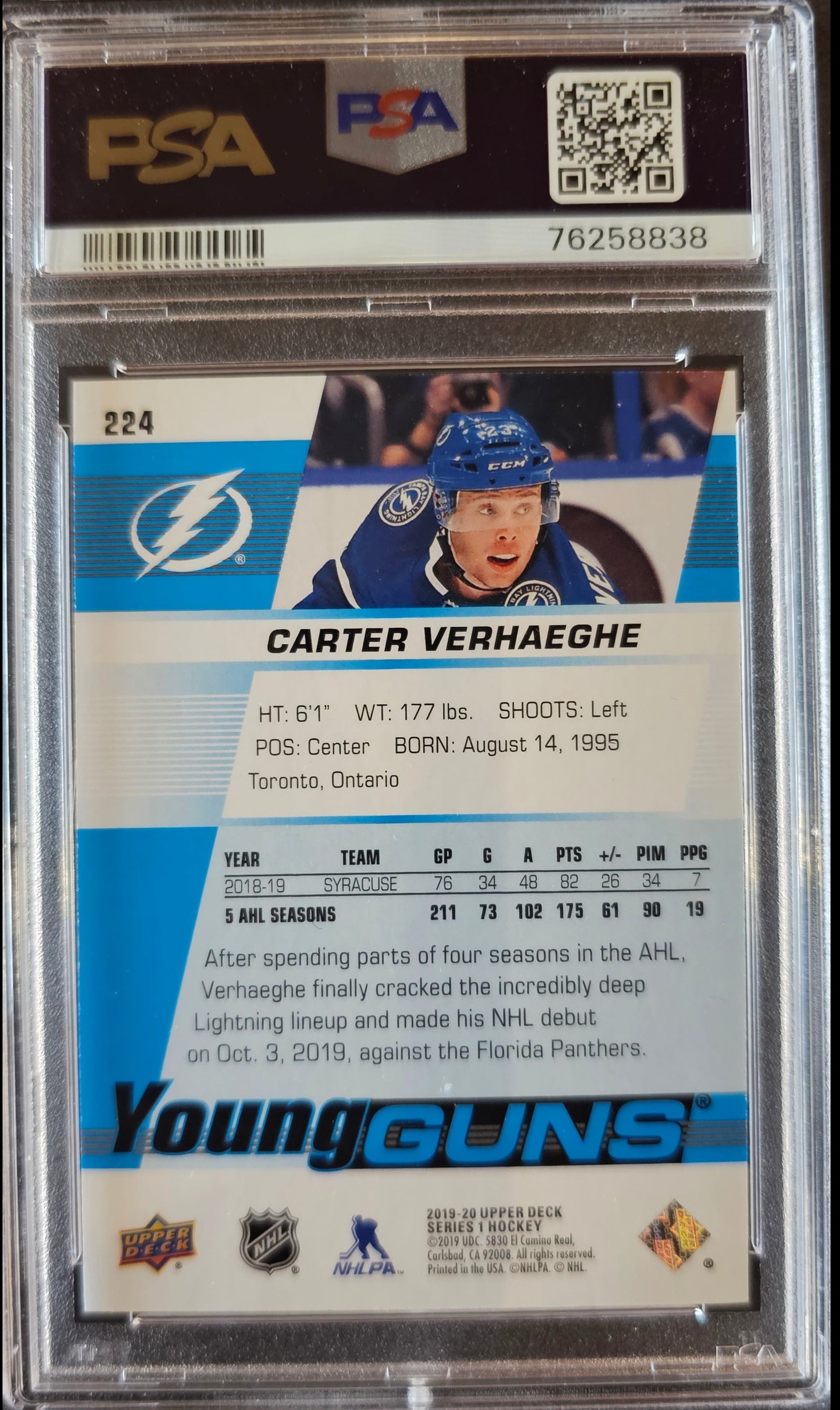 Carter Verhaeghe Young Guns (Rookie) #224 Graded PSA 9 - 2019-20 Series 1