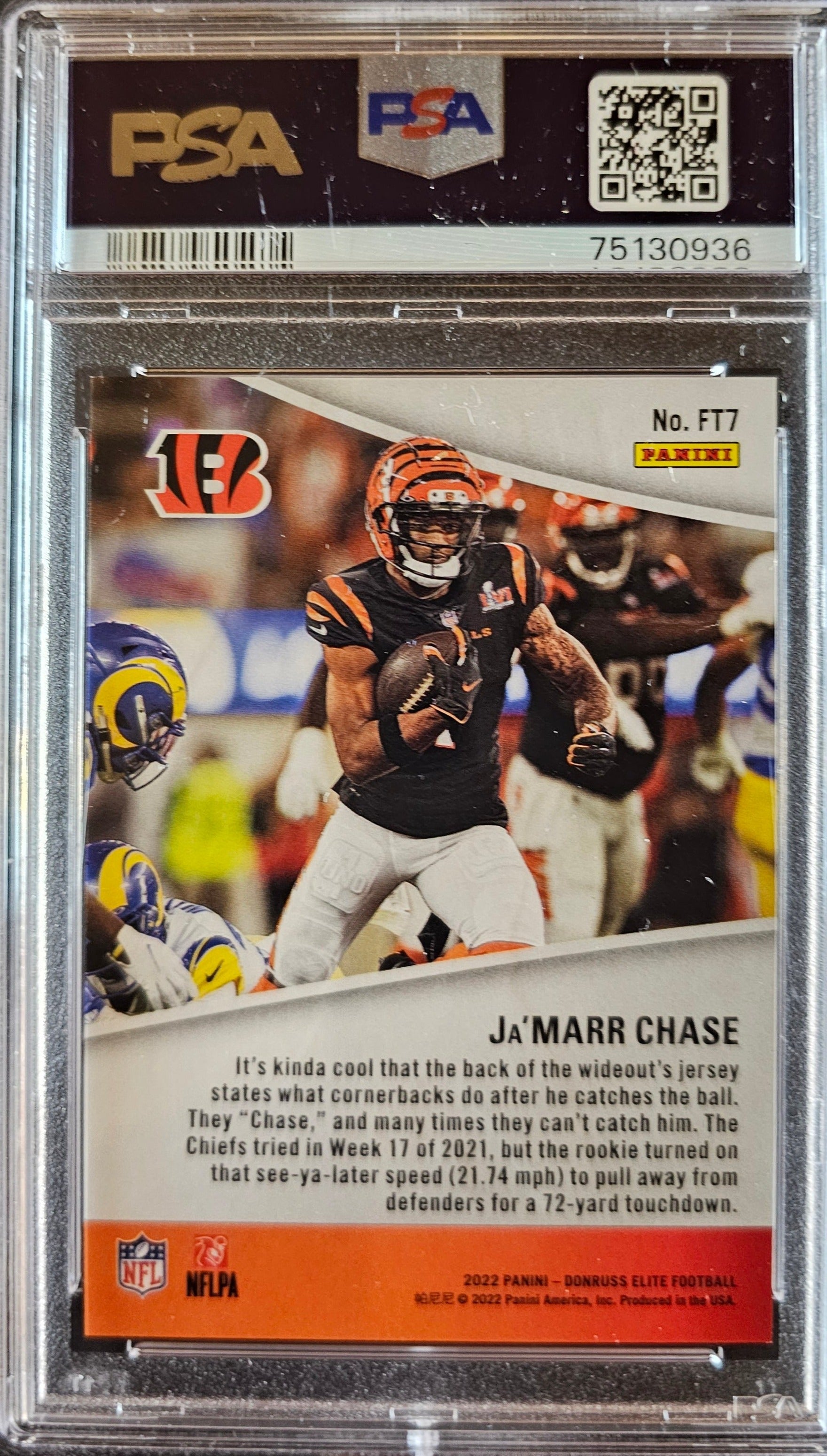 Ja'Marr Chase Full Throttle Orange /25 Graded PSA 10 - 2022 Donruss Elite Football