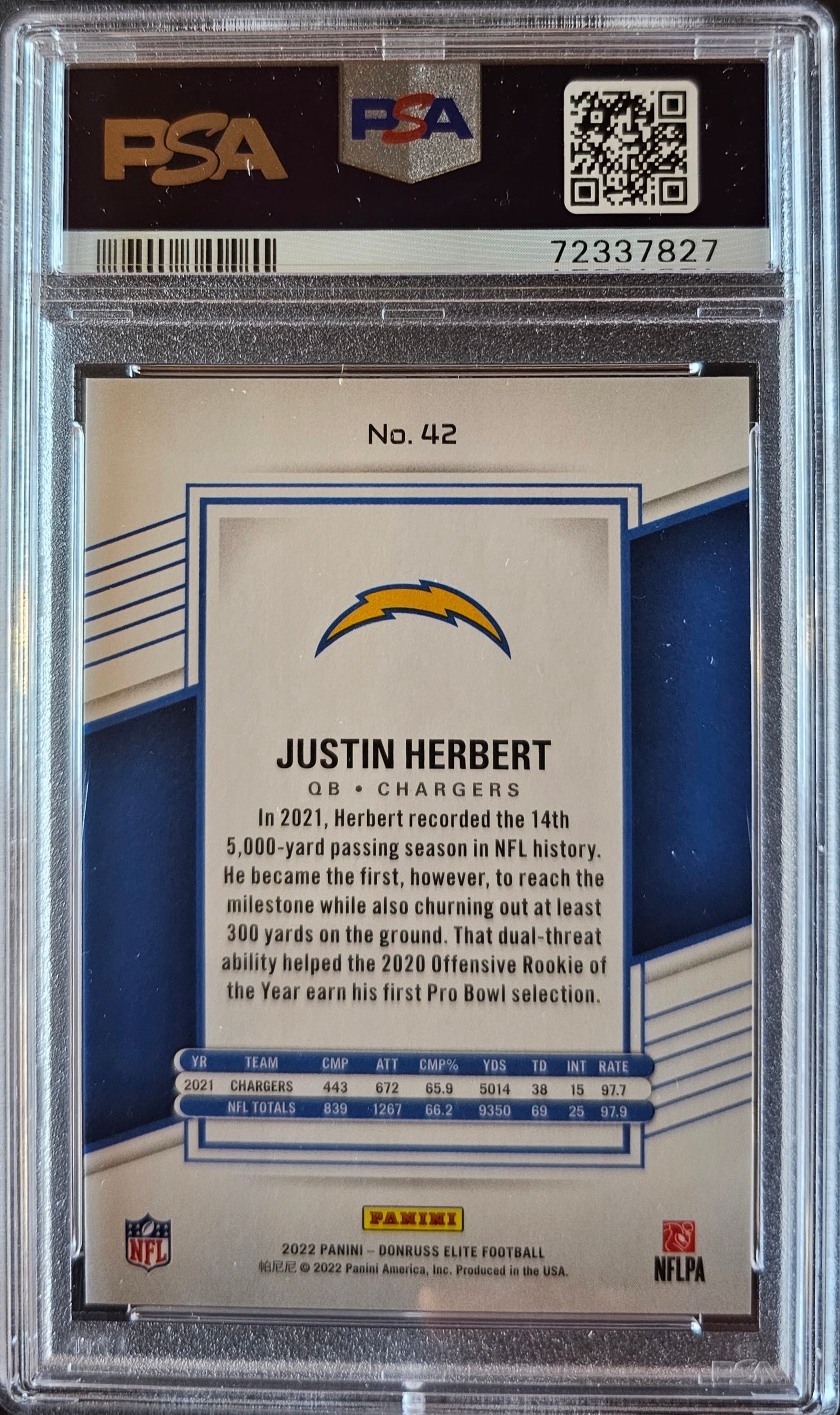 Justin Herbert Red /399 #42 Graded PSA 10 - 2022 Donruss Elite Football