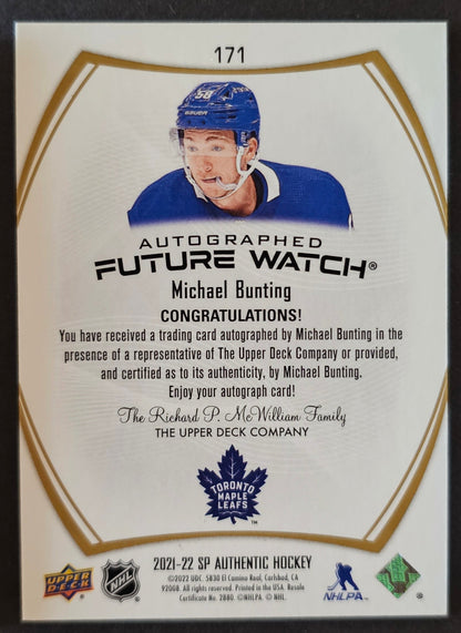 Michael Bunting Future Watch Auto Black - Gold Ink SSP - CARD DAMAGED - SEE DESCRIPTION