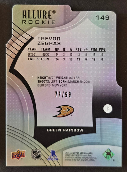 Trevor Zegras Green Rainbow Rookie Die Cut /99 - 2021/22 Allure