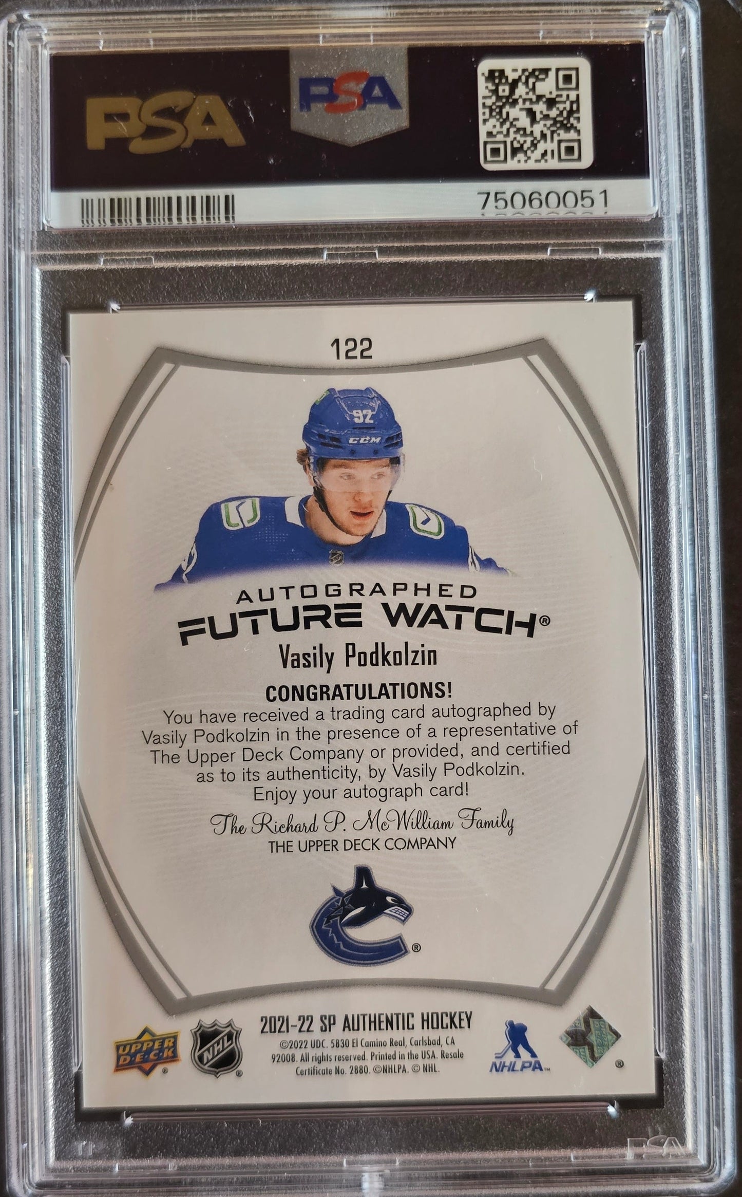 Vasily Podkolzin Future Watch Auto Graded PSA 9 Auto 9 - 2021/22 SP Authentic