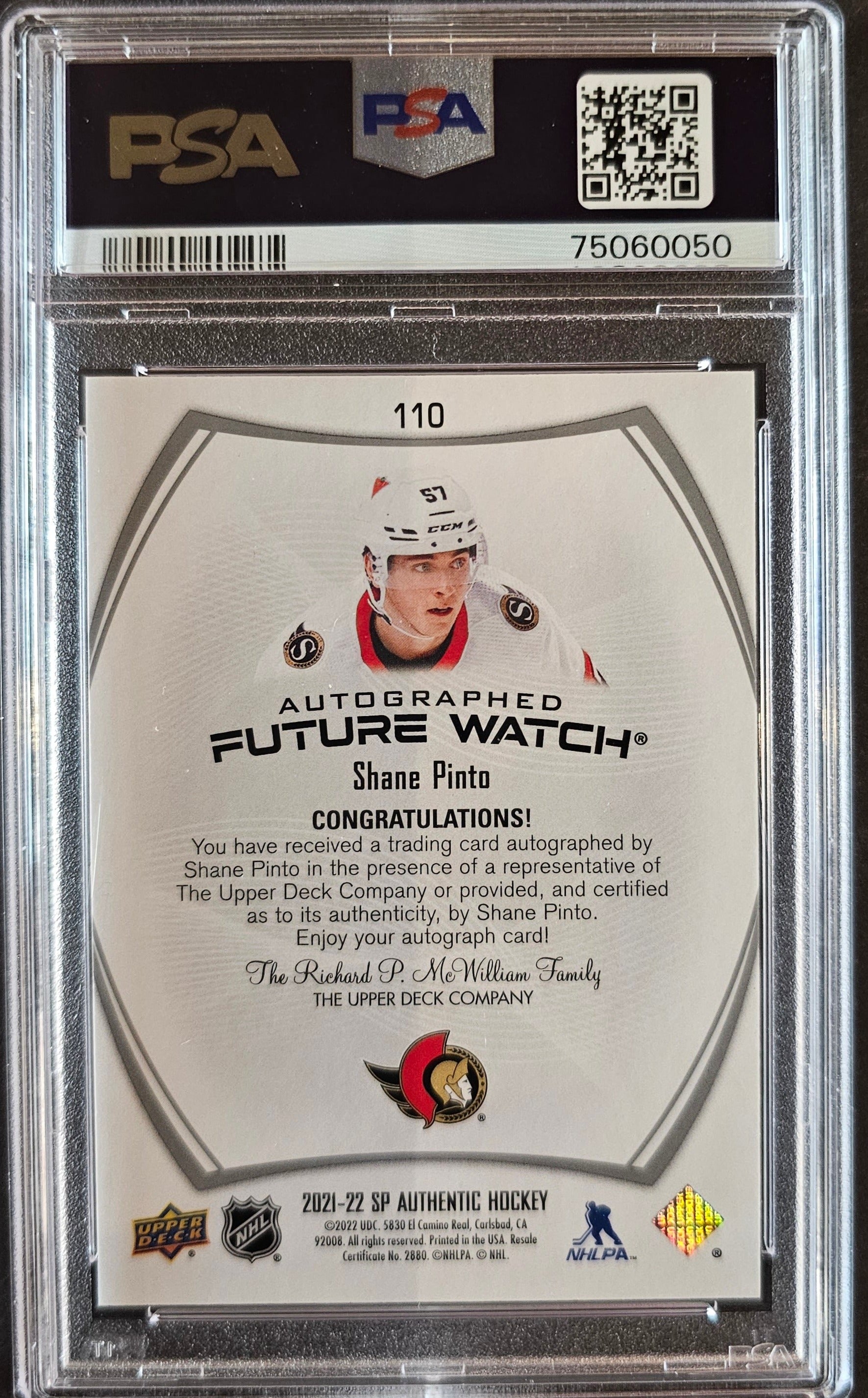 Shane Pinto Future Watch Auto Graded PSA 10 Auto 10