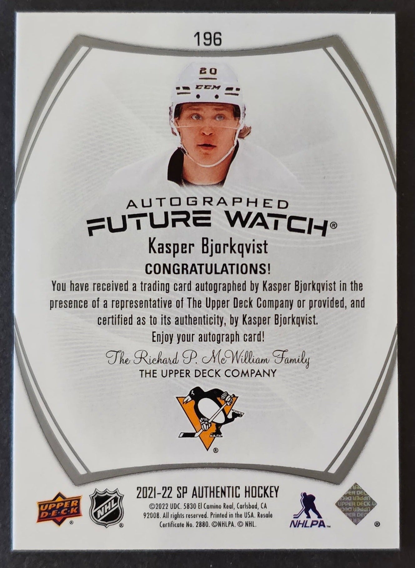 Kaper Bjorkqvist Future Watch Auto /999 - 2021/22 SP Authentic