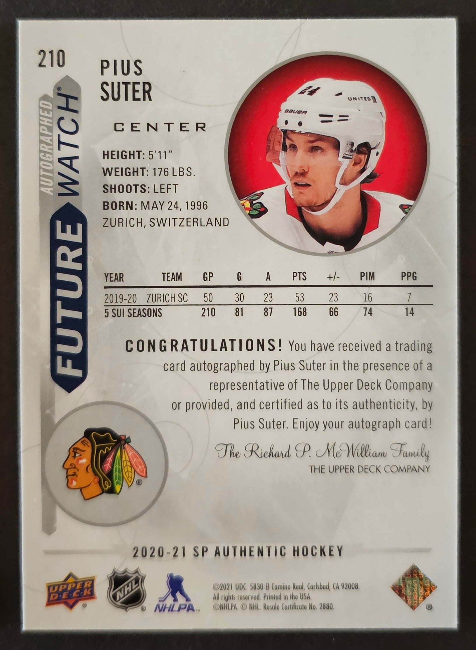 Pius Suter Future Watch Auto /999 - 2020/21 SP Authentic