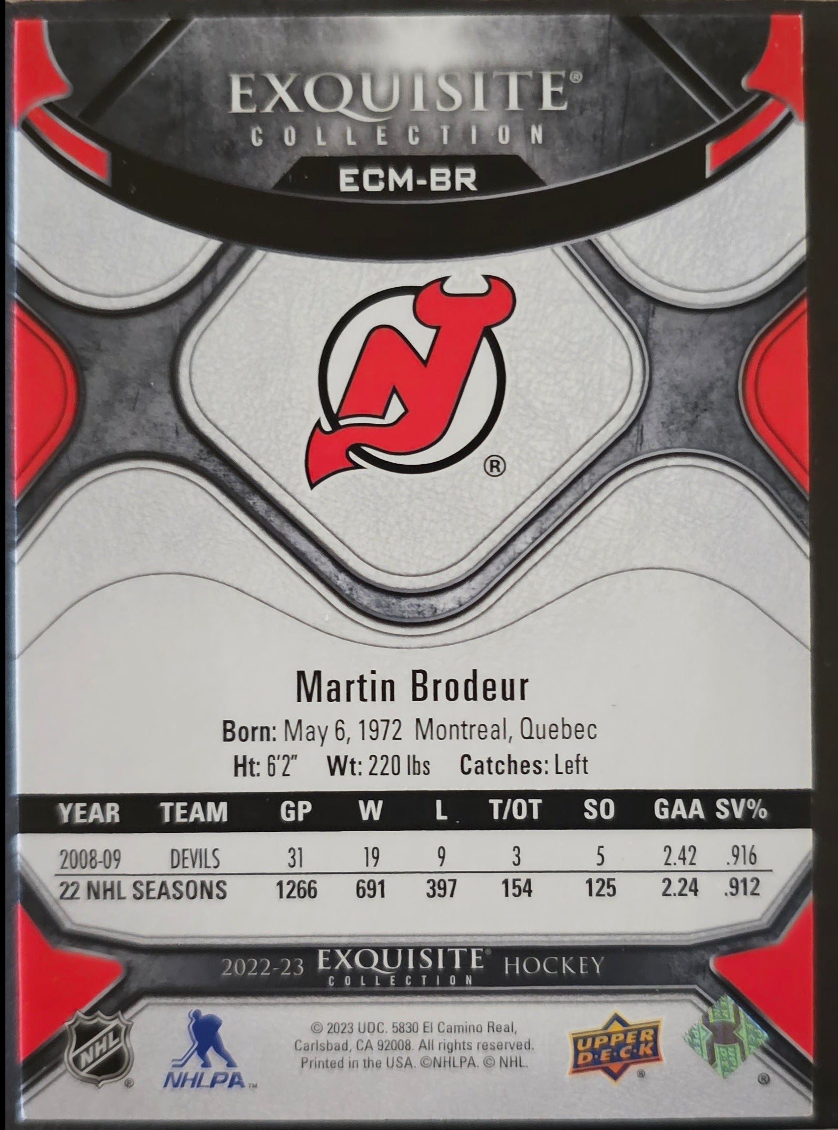 Martin Brodeur Exquisite Moments Gold /99 - 2022/23 Black Diamond