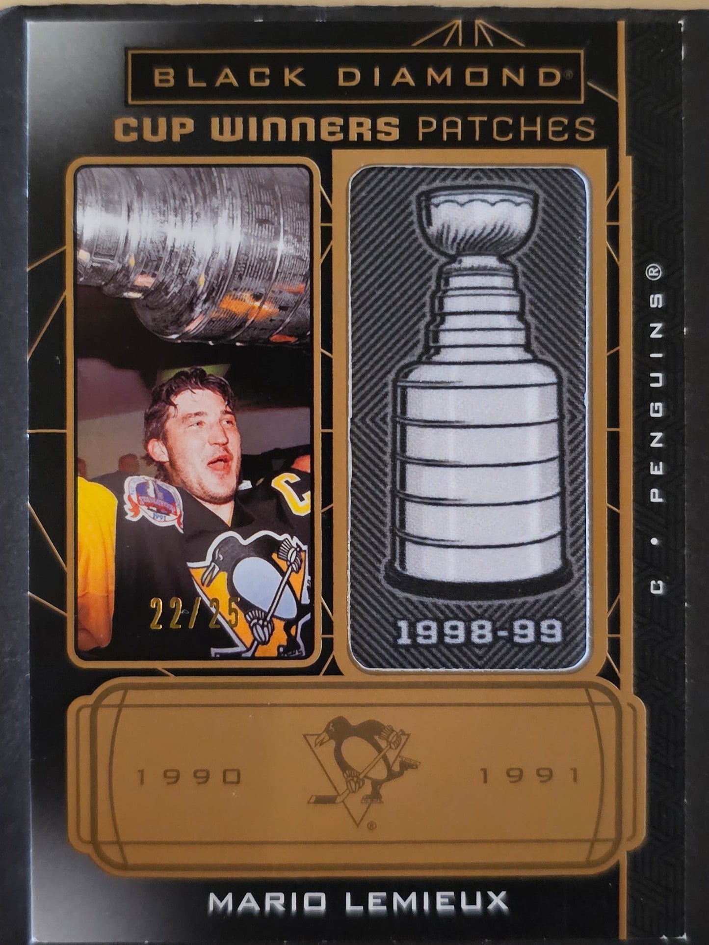 Mario Lemieux Cup Winners Patches Gold /25 -  Penguins 1990/91 - 2021/22 Black Diamond