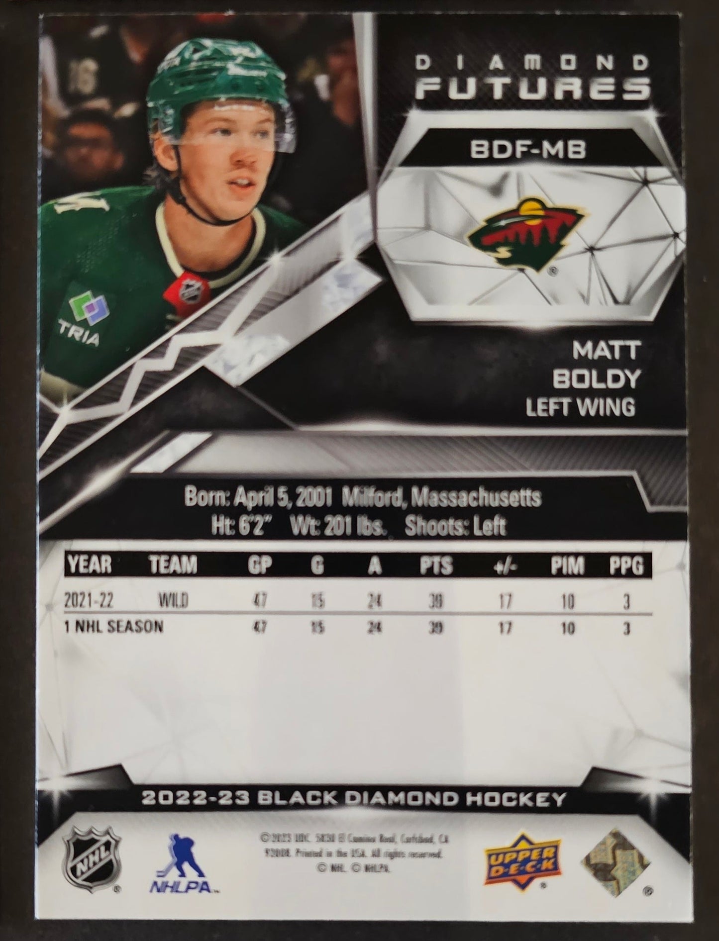 Matt Boldy Diamond Futures /299 - 2022/23 Black Diamond