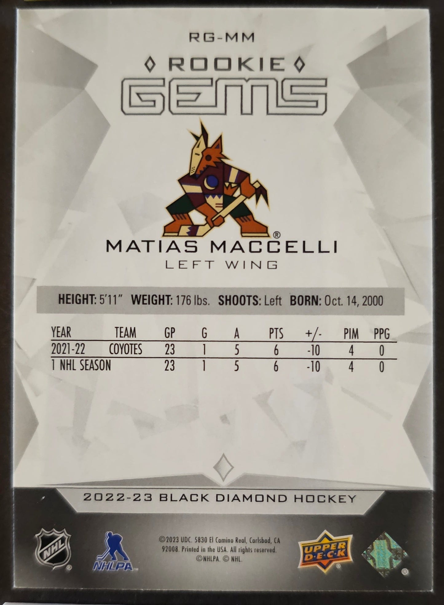 Matias Maccelli Rookie Gems /399 - 2022/23 Black Diamond