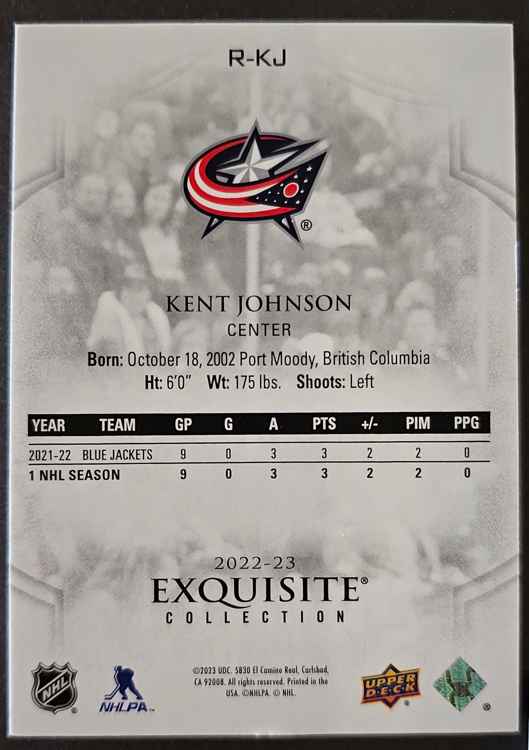 Kent Johnson Exquisite Collection Rookies /399 - 2022/23 Black Diamond