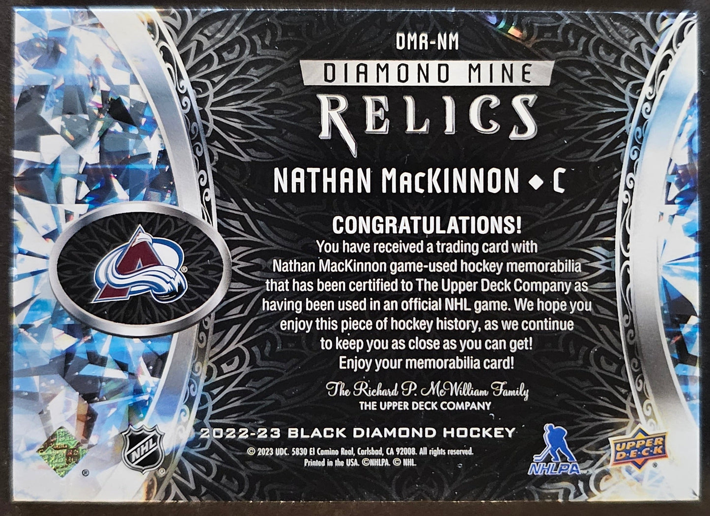 Nathan MacKinnon Diamond Mine Relics Jersey - 2022/23 Black Diamond