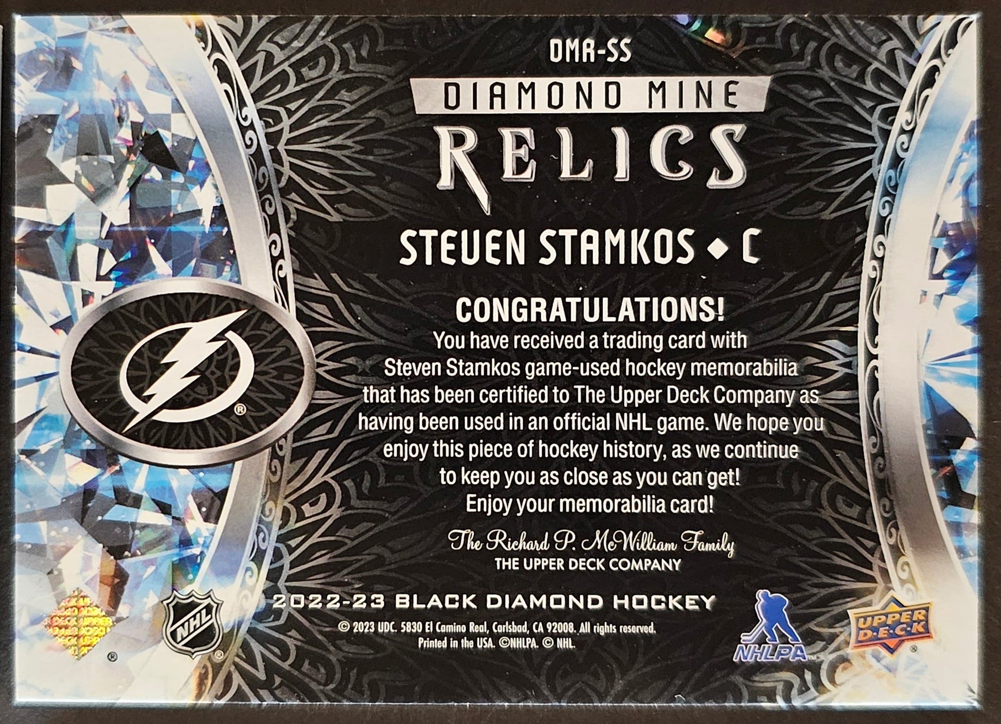 Steven Stamkos Diamond Mine Relics Jersey - 2022/23 Black Diamond