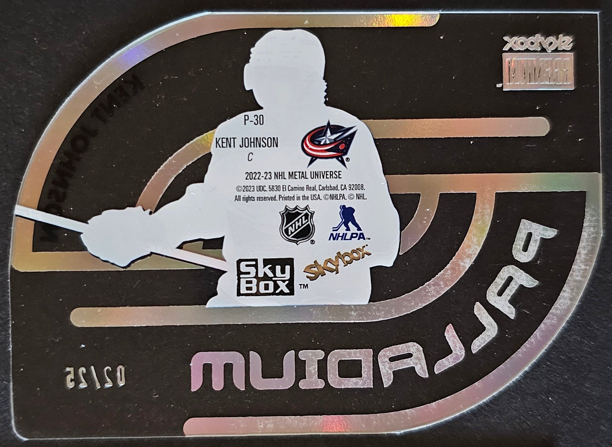 Kent Johnson Palladiam Gold Spectrum /25 - 2022/23 Metal Universe Hockey