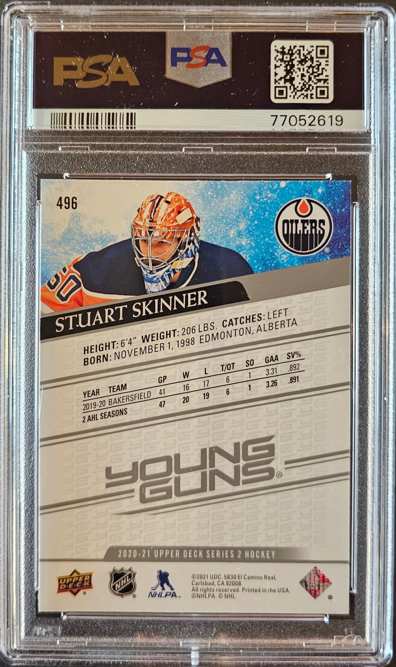 Stuart Skinner Young Guns (Rookie) #496 Graded PSA 9 - 2020/21 UD Series 2