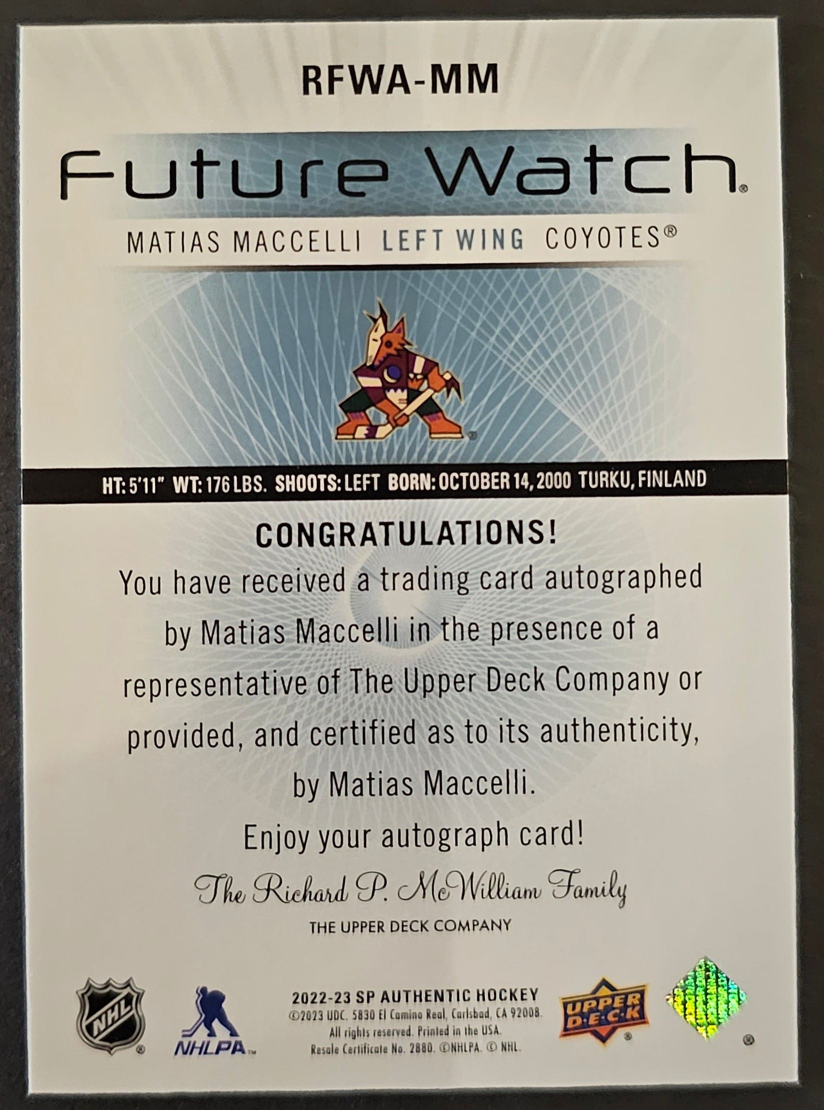 Matias Maccelli Retro Future Watch Auto /699 - 2022/23 SP Authentic