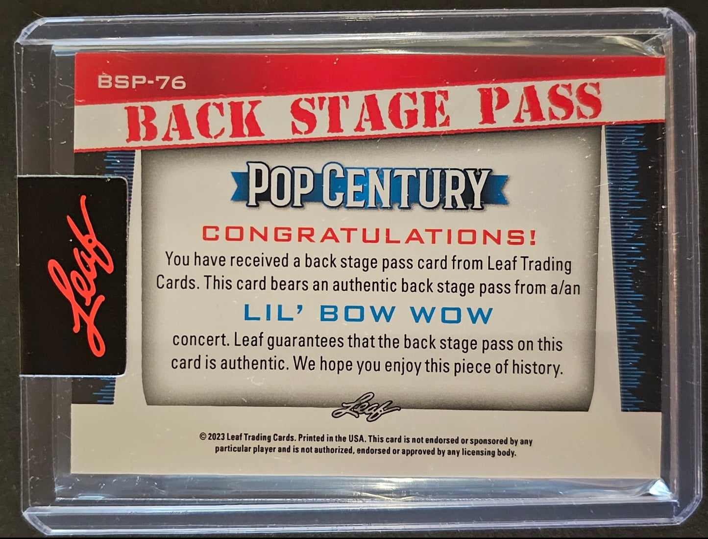 Lil' Bow Wow Leaf Back Stage Pass - 2023 Leaf Pop Century