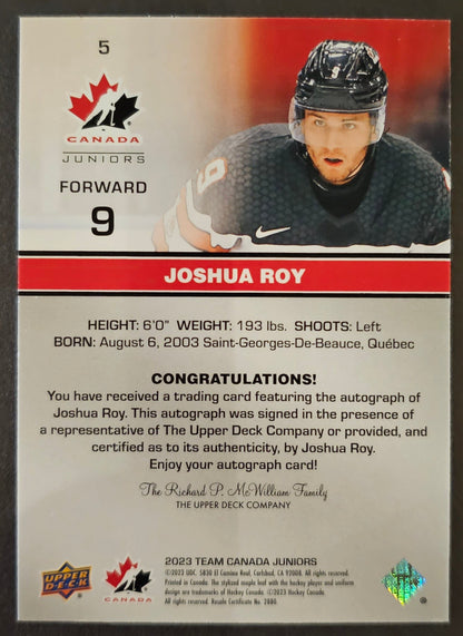 Joshua Roy Autograph - 2023 Team Canada Juniors