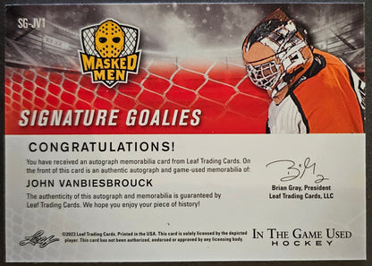 John Vanbiesbrouck Masked Men Signature Goalies Auto 1/2 - 2022/23 Leaf In The Game Used