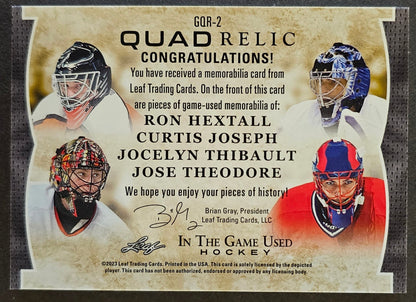 Hextall / Joseph / Thibault / Theodore Quad Relic /12 - 2022/23 Leaf In The Game Used