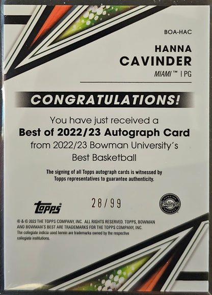 Hanna Cavinder Best of Green Refractor Auto /99 - 2022/23 Bowman University