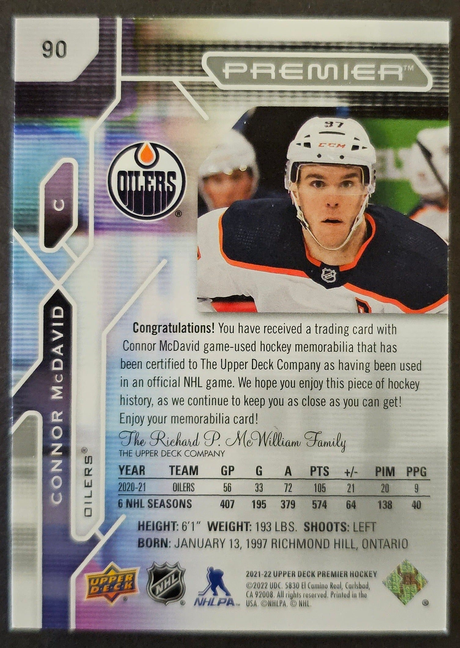 Connor McDavid Premier Jersey - 2021/22 Premier