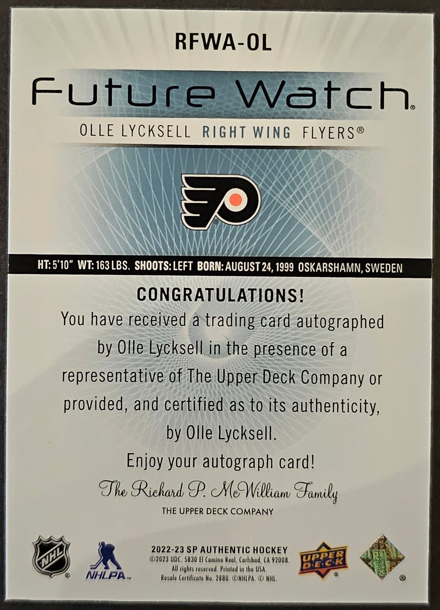 Olle Lycksell Retro Future Watch Auto /699 - 2022/23 SP Authentic 