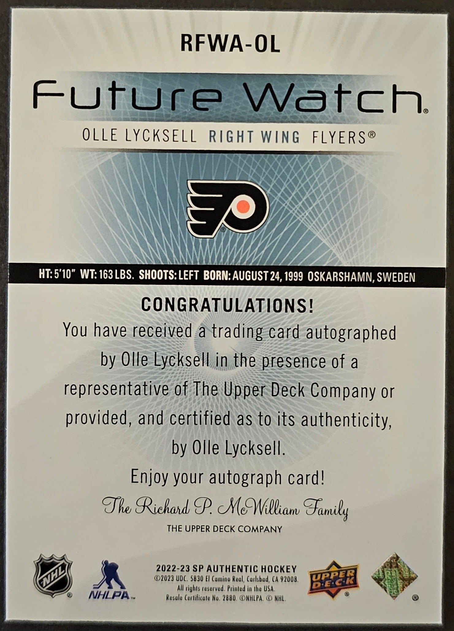 Olle Lycksell Retro Future Watch Auto /699 - 2022/23 SP Authentic 