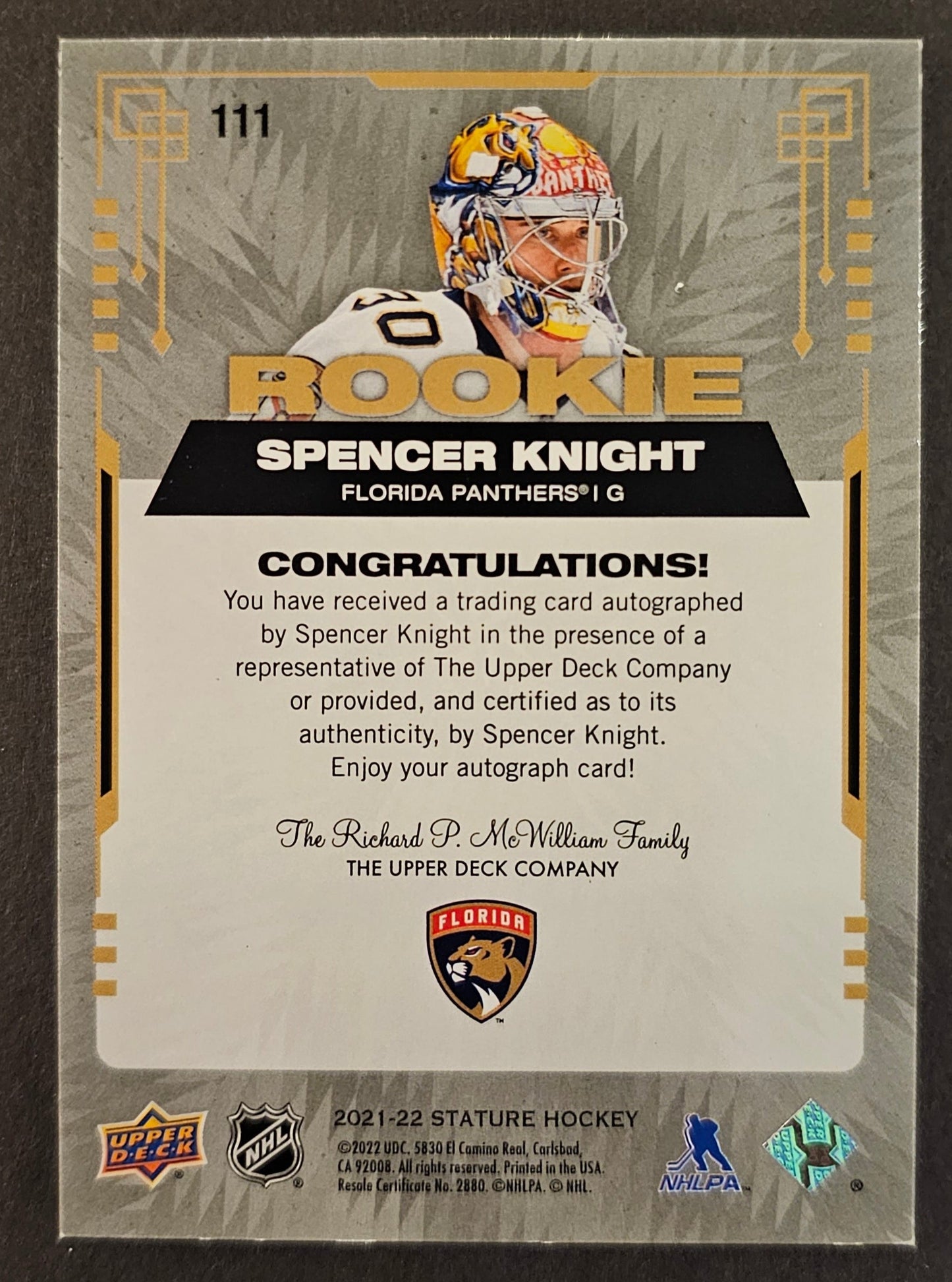 Spencer Knight 21-22 Rookie Auto Green /50 - 2022/23 Stature