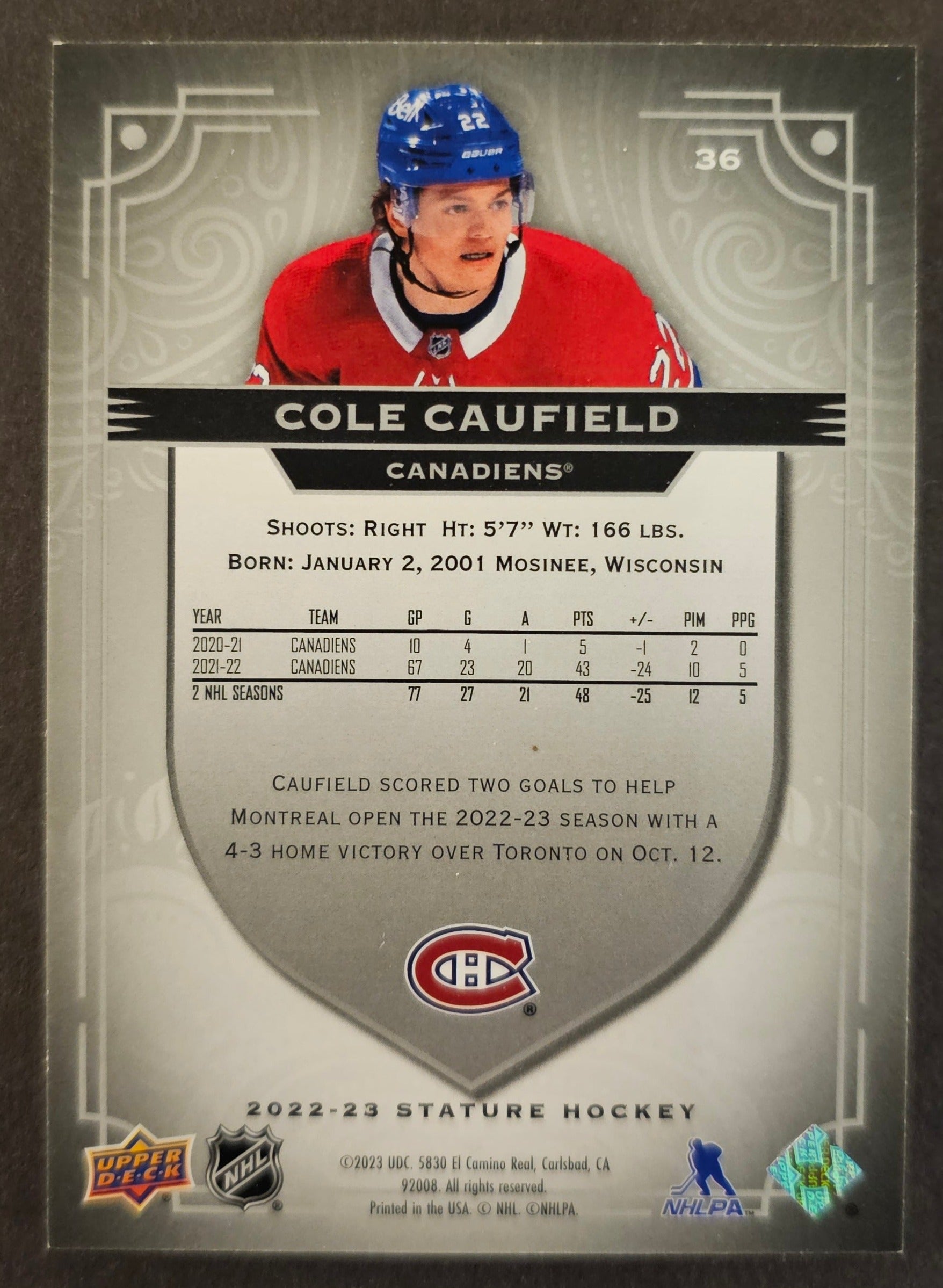 Cole Caufield Stature Base #36- 2022/23 Stature