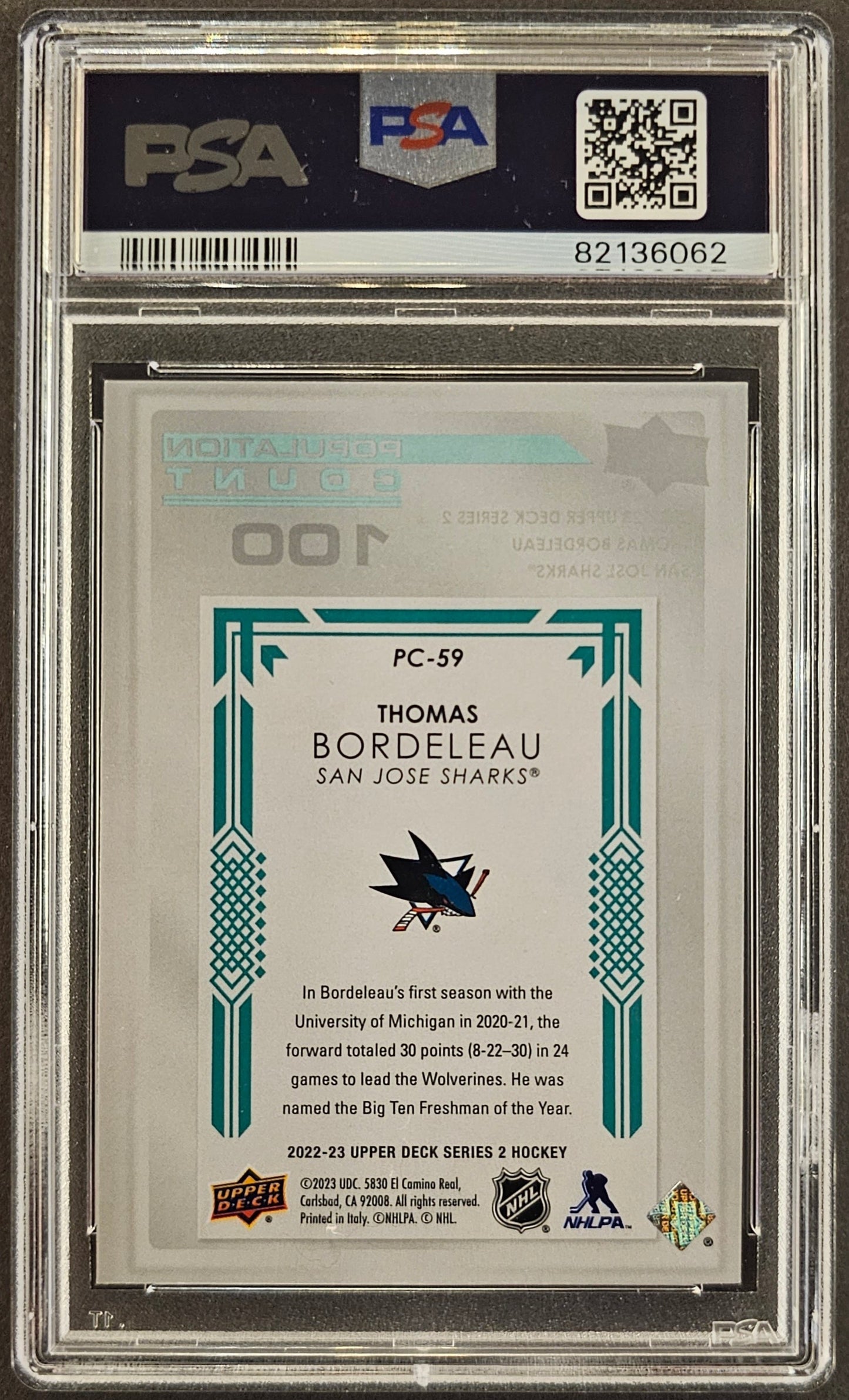 Thomas Bordeleau Pop Count 100 Graded PSA 9 - 2022/23 Series 2