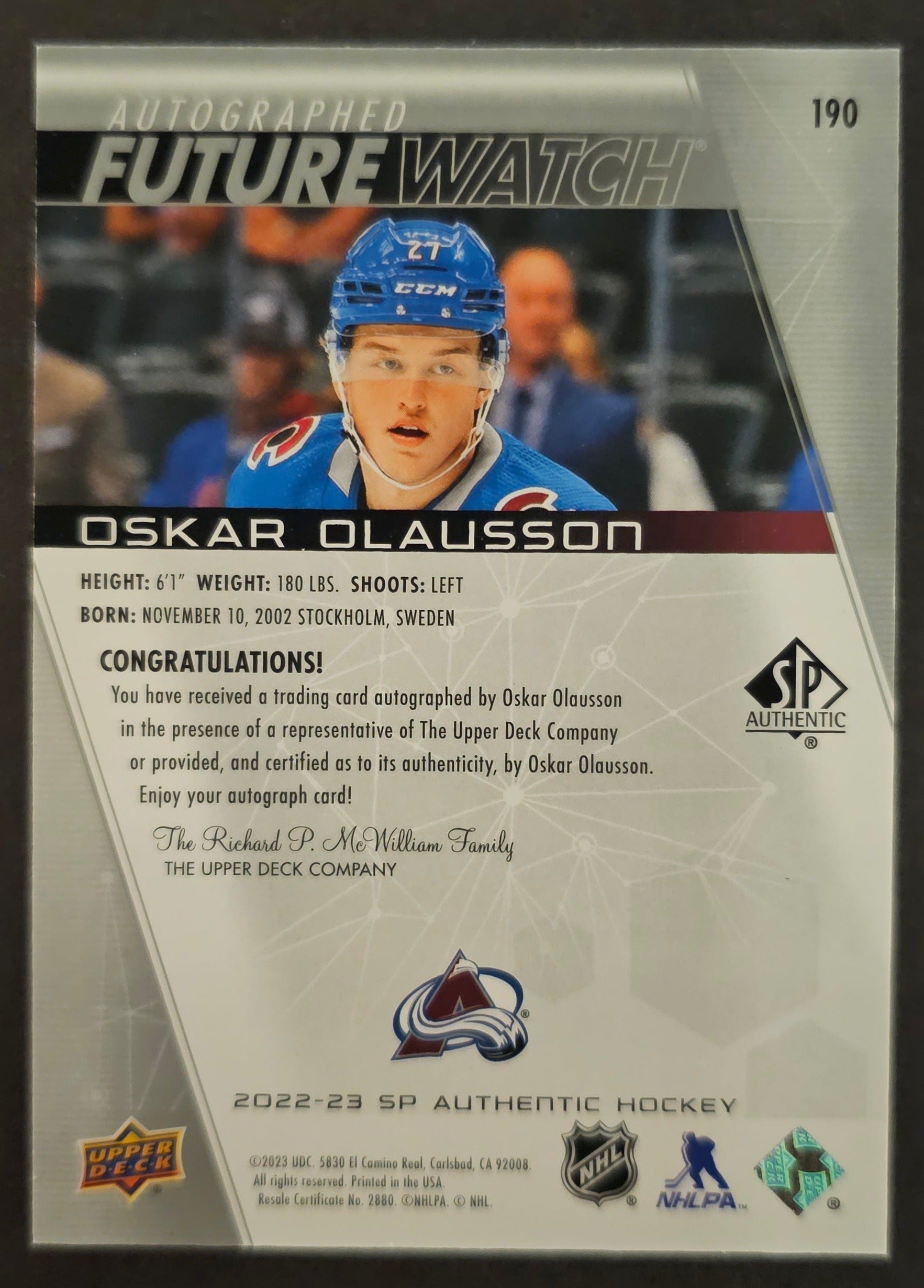 Oskar Olausson Future Watch Auto /999- 2022/23 SP Authentic