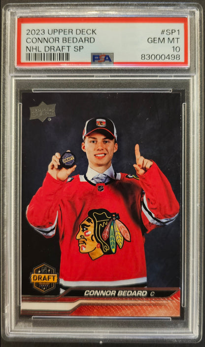 Connor Bedard NHL Draft Short Print SP-1 Graded PSA 10 - Unique Jersey Certificate # - 2023/24 Series 1