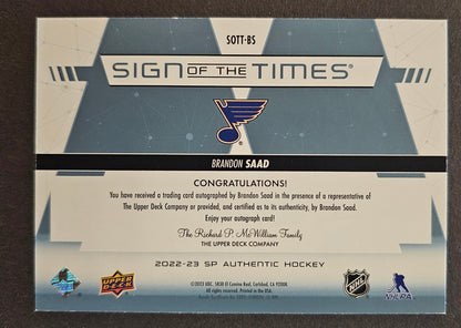 Brandon Saad Sign Of The Times Auto - 2022/23 SP Authentic