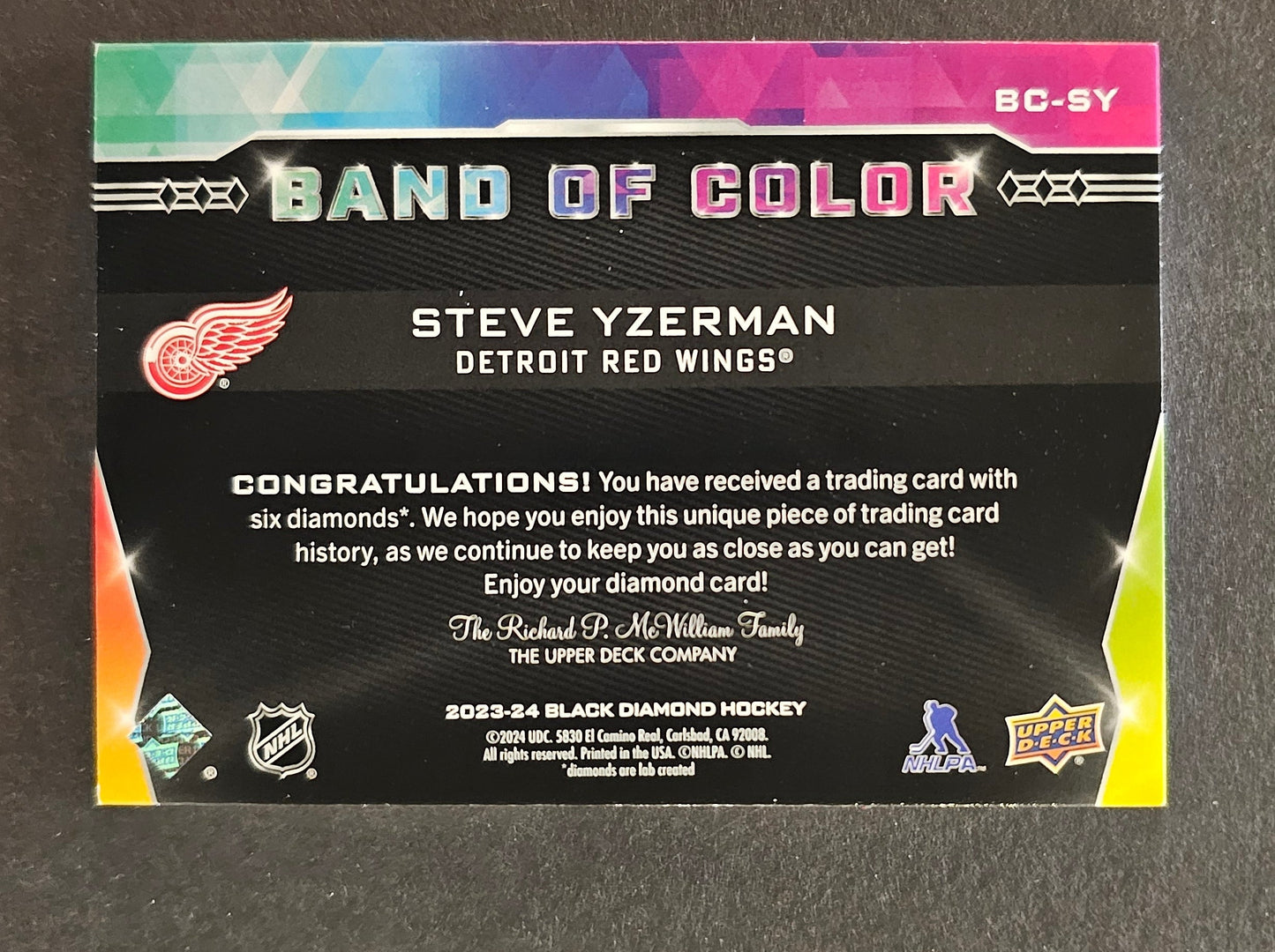 Steve Yzerman Band Of Color - 6 Color Relic /23 - 2023/24 Black Diamond