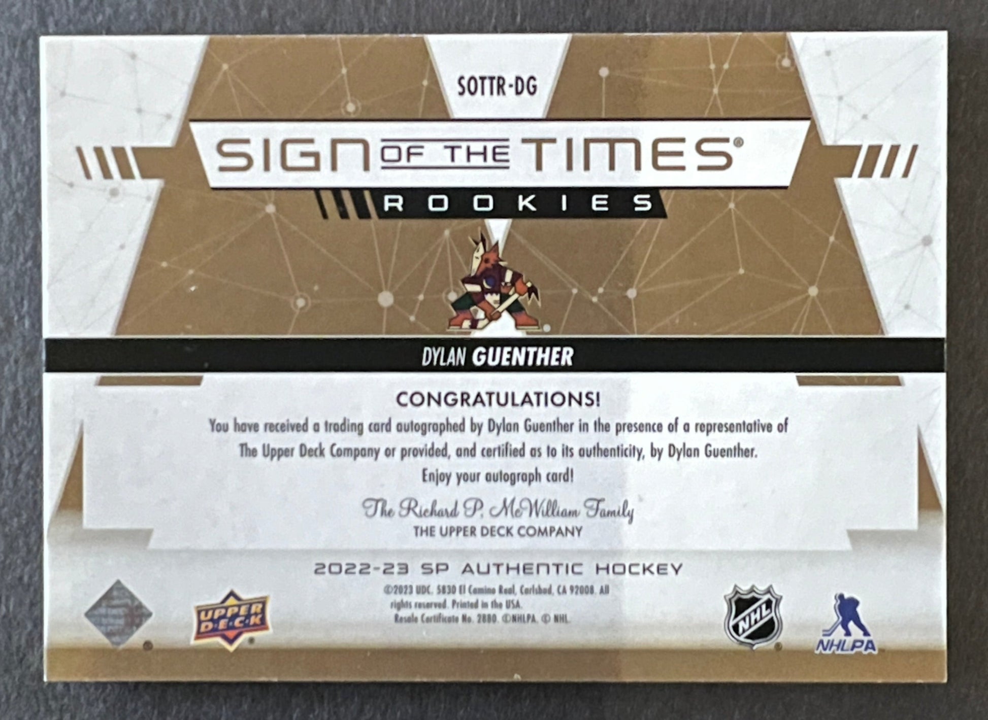 Dylan Guenther Sign Of The Times Rookie Auto Gold /25 - 2022/23 SP Authentic