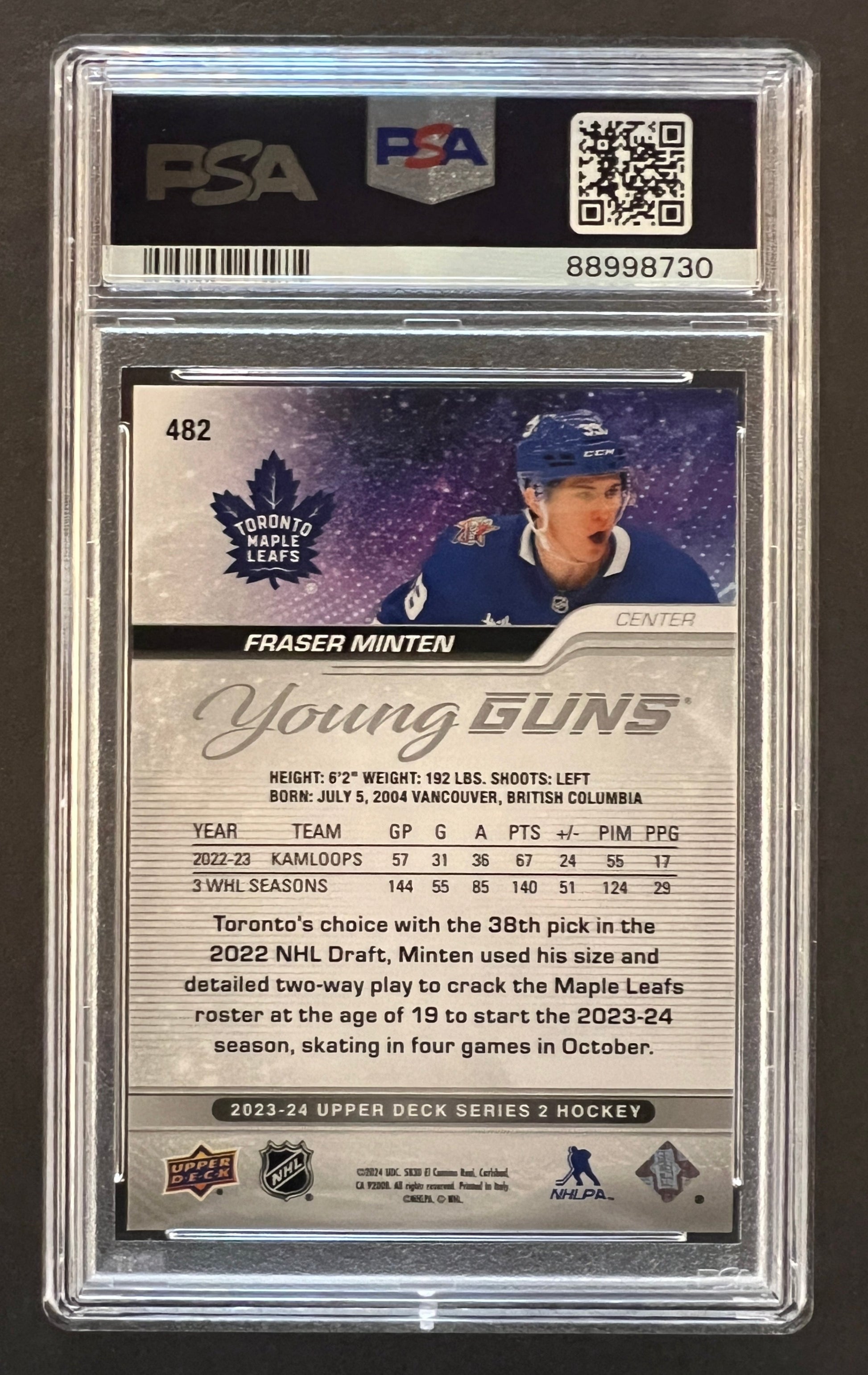 Fraser Minten Young Guns Rookie #482 - PSA 9 - 2023/24 Series 2