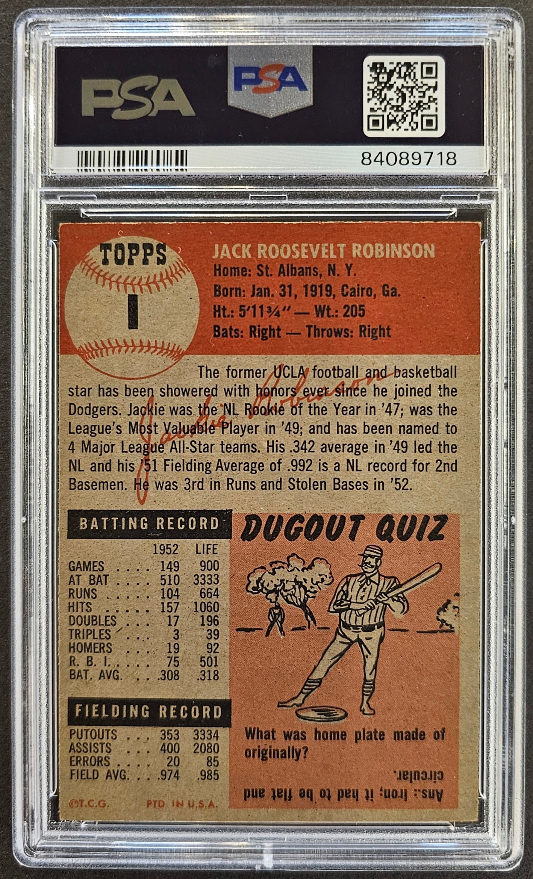 Jackie Robinson #1 Dodgers HOF - PSA 4 - 1953 Topps Baseball