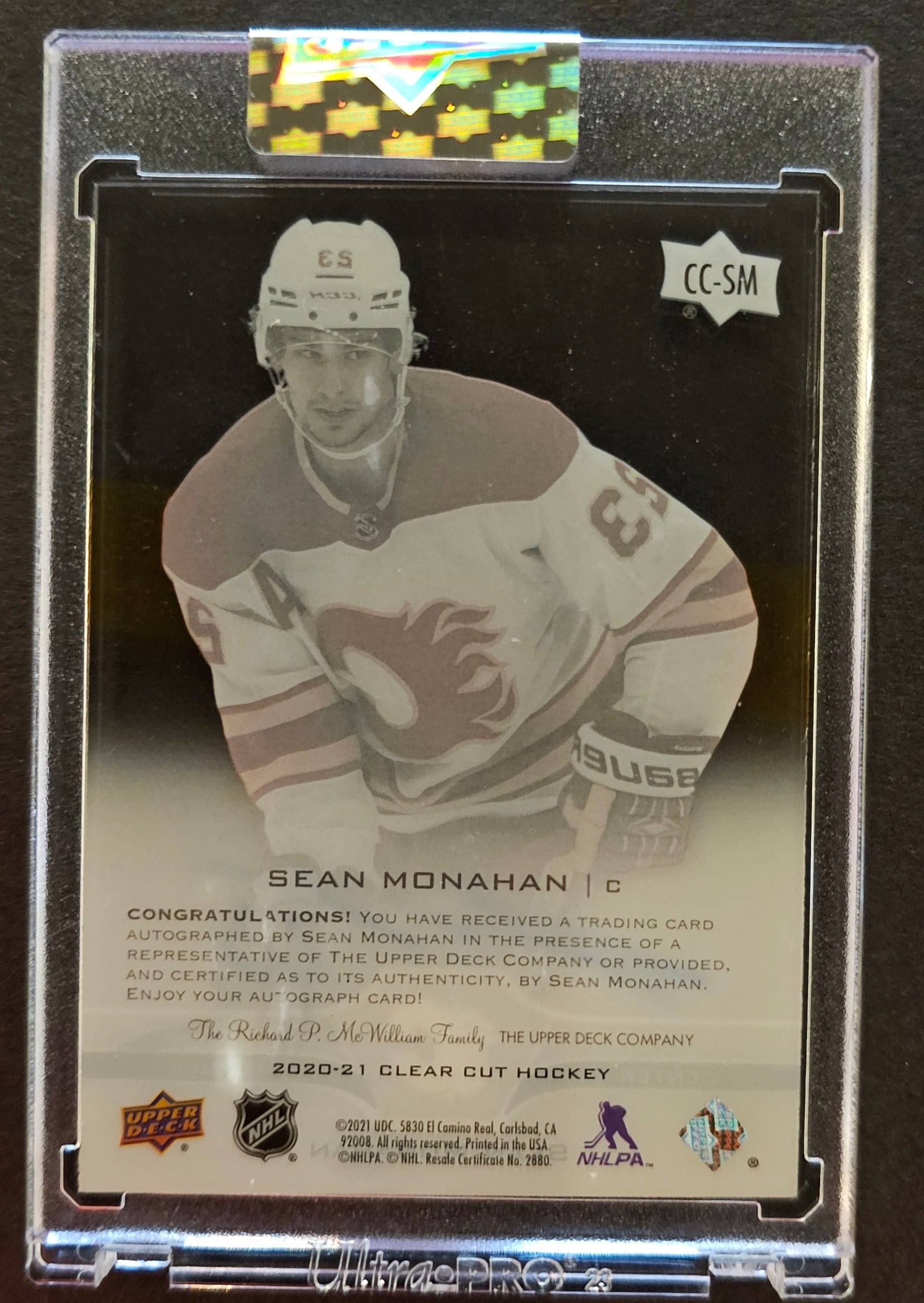 Sean Monahan Clear Cut Auto - 2020/21 Clear Cut